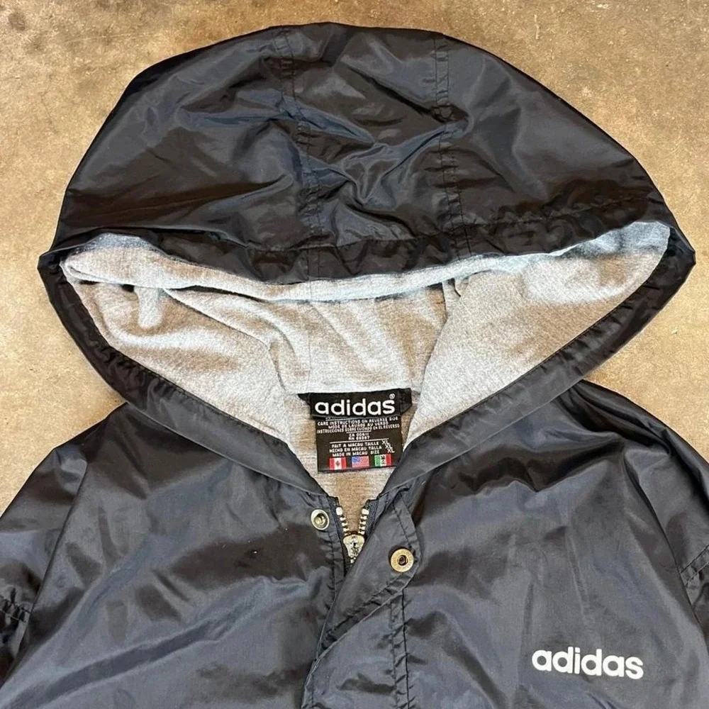 Vintage 90s Adidas black and white long windbreaker jacket men's XL